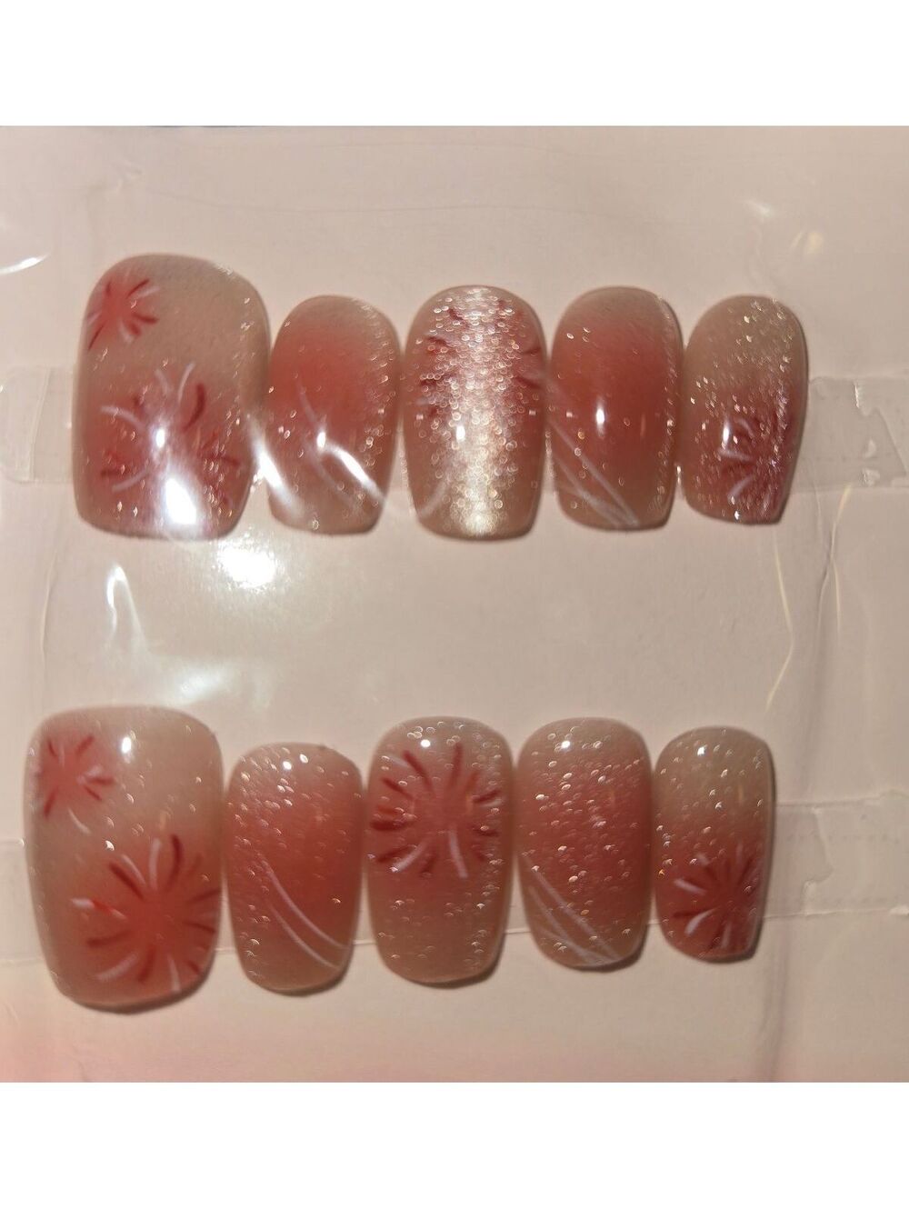Handmade Press On Nails with Pink Floral Design